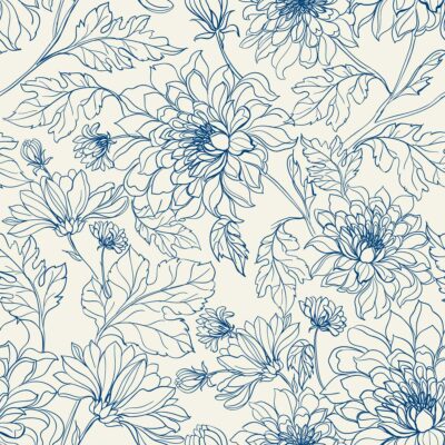 Flores azules sobre fondo beige – Papel pintado o Vinilo