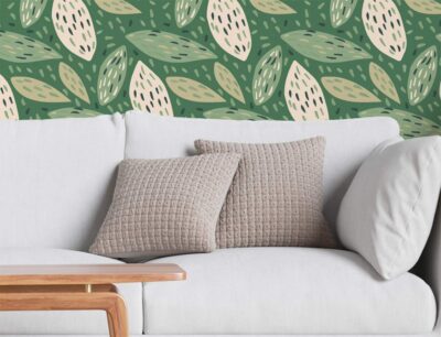 Hojas tropicales sobre fondo verde – Papel pintado o Vinilo
