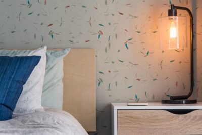 Papel de arroz con pétalos azules y marrones – Papel Pintado