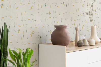 Papel de arroz con pétalos verdes y amarillos – Papel Pintado