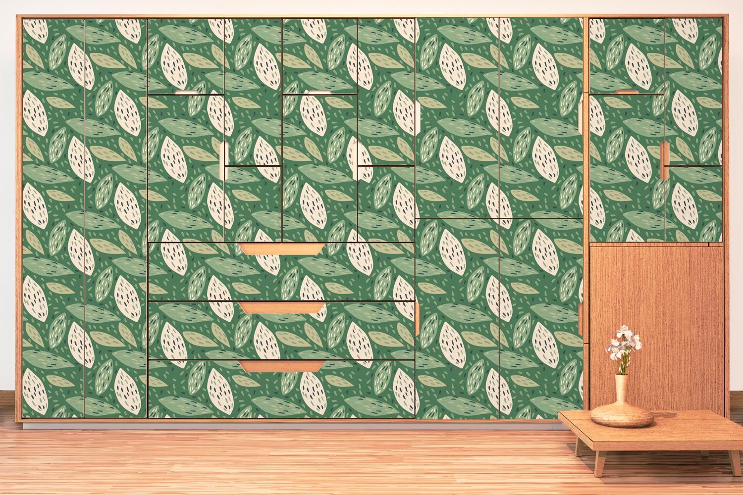 Hojas Tropicales sobre fondo verde - Vinilo para muebles - Imagen 3