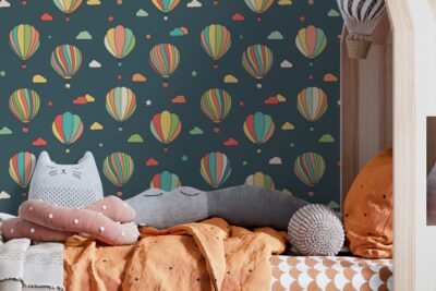 Globos Aerostáticos sobre fondo azul – Papel pintado o Vinilo