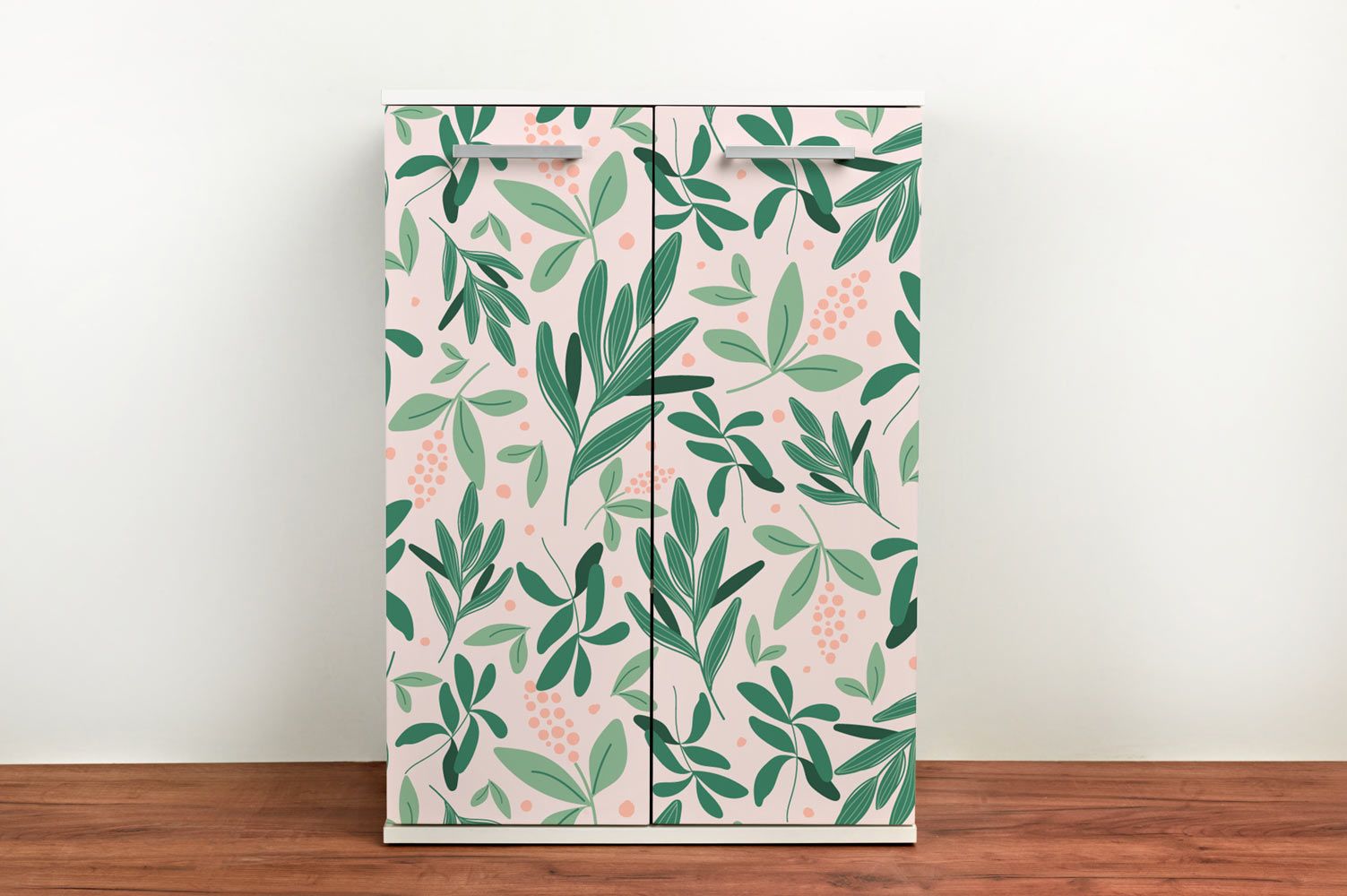 Hojas verdes y bayas rosas - Vinilo para muebles - Imagen 3