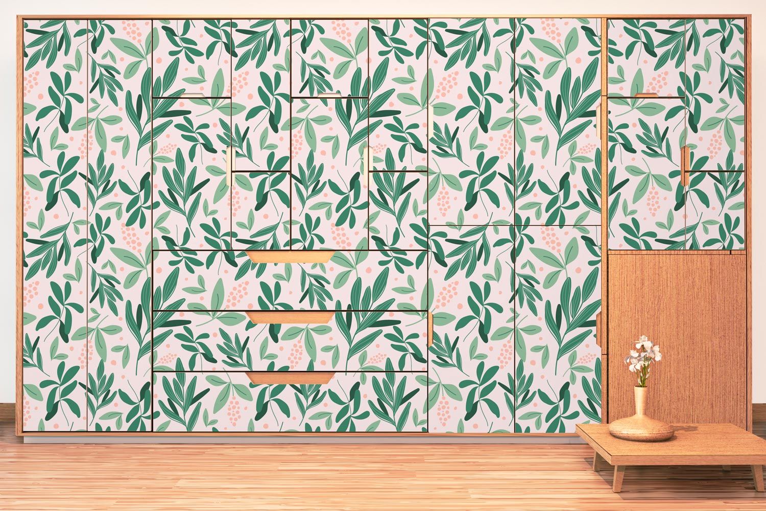 Hojas verdes y bayas rosas - Vinilo para muebles - Imagen 4