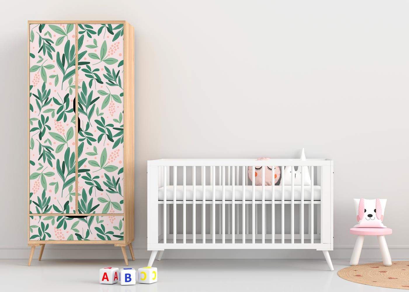 Hojas verdes y bayas rosas - Vinilo para muebles - Imagen 5