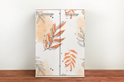 Hojas en naranja dibujadas a mano – Vinilo para muebles