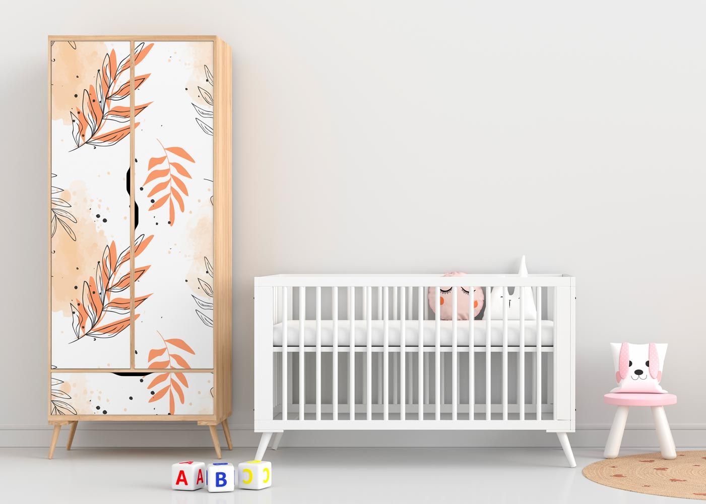 Hojas en naranja dibujadas a mano - Vinilo para muebles - Imagen 5