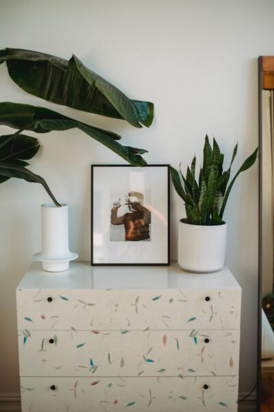Papel de arroz con pétalos azul y marrón – Vinilo para muebles